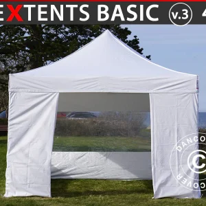 Faltzelt FleXtents Basic v.3, 4x4m Weiß, mit 4 Seitenwänden
