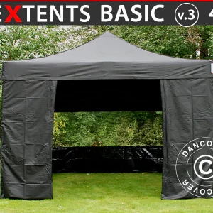 Faltzelt FleXtents Basic v.3, 4x4m Schwarz, mit 4 Seitenwänden