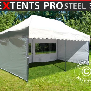 Faltzelt FleXtents PRO Steel "Wave" 3x6m Weiß, mit 6 Seitenwänden