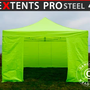 Faltzelt FleXtents PRO Steel 4x4m Neongelb/grün, mit 4 Seitenwänden NUR 3 ST. ÜBRIG