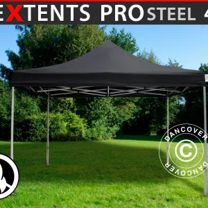 Faltzelt FleXtents PRO Steel 4x4m Schwarz, Flammenhemmend