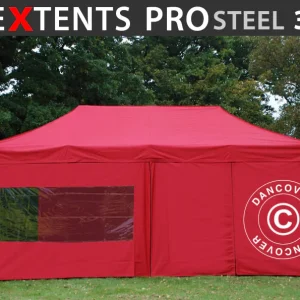 Faltzelt FleXtents PRO Steel 3x6m Rot, mit 6 Seitenwänden