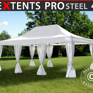 Faltzelt FleXtents PRO Steel 4x6m Weiß, mit 8 Gardinen