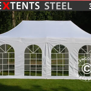 Faltzelt FleXtents Steel 3x6m Weiß, mit 4 Seitenwänden