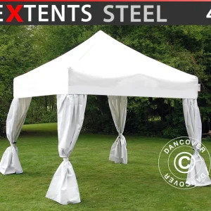 Faltzelt FleXtents Steel 4x4m Weiß, mit 4 Gardinen