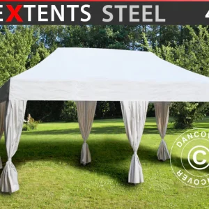 Faltzelt FleXtents Steel 4x8m Weiß, mit 6 Gardinen