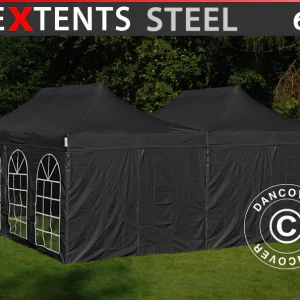 Faltzelt FleXtents Steel 6x6m Schwarz, inkl. 8 Seitenwände