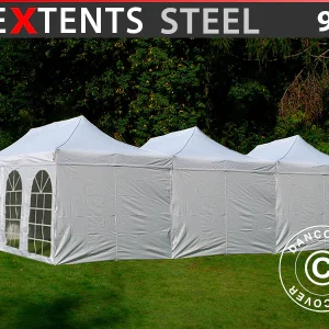 Faltzelt FleXtents® Steel 9x6m Weiß, inkl. 8 Seitenwände