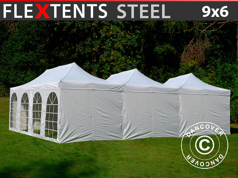 Faltzelt FleXtents® Steel 9x6m Weiß, inkl. 8 Seitenwände - Imagen 2