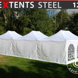 Faltzelt FleXtents® Steel 12x6m Weiß, inkl. 8 Seitenwände