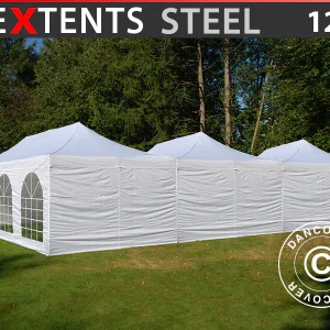 Faltzelt FleXtents® Steel 12x8m Weiß, inkl. 8 Seitenwände