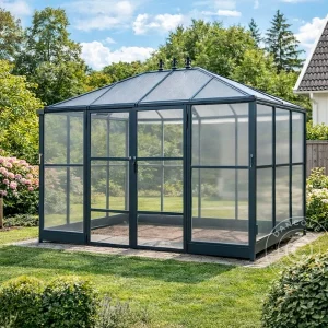 Orangerie Polycarbonat m/Basis, 6,1m2, 2,84x2,15x2,43m, Schwarz