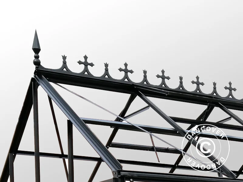 Orangerie, gewächshaus aus Glas 8,9m², 3,01x2,99x2,95m mit Sockel und Krone, Schwarz - Imagen 7