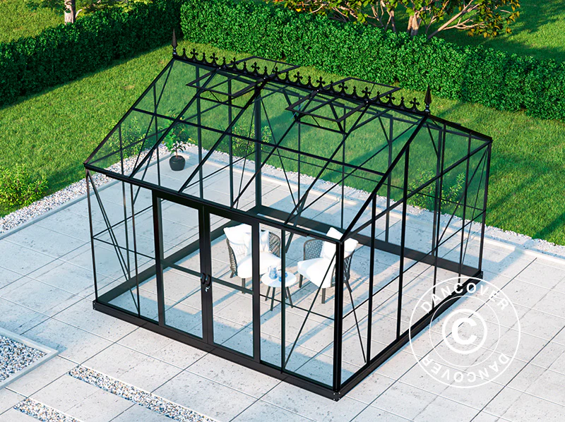 Orangerie, gewächshaus aus Glas 13,8m², 3,73x3,71x3,16m mit Sockel und Dach, Schwarz - Imagen 5