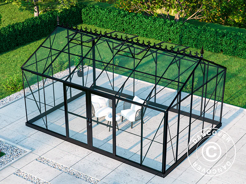 Orangerie, gewächshaus aus Glas 16,5m², 4,45x3,71x3,16m mit Sockel und Dach, Schwarz - Imagen 4