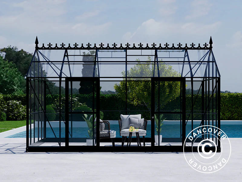 Orangerie, gewächshaus aus Glas 16,5m², 4,45x3,71x3,16m mit Sockel und Dach, Schwarz - Imagen 8