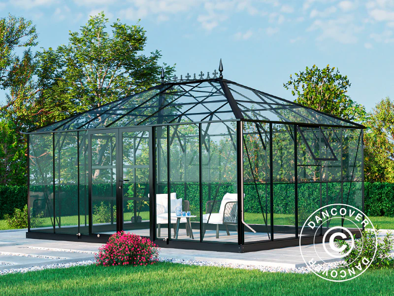 Orangerie, Gewächshaus aus Glass 19m², 5,14x3,71x3,15m mit Sockel und Aufsatz, Schwarz - Imagen 3