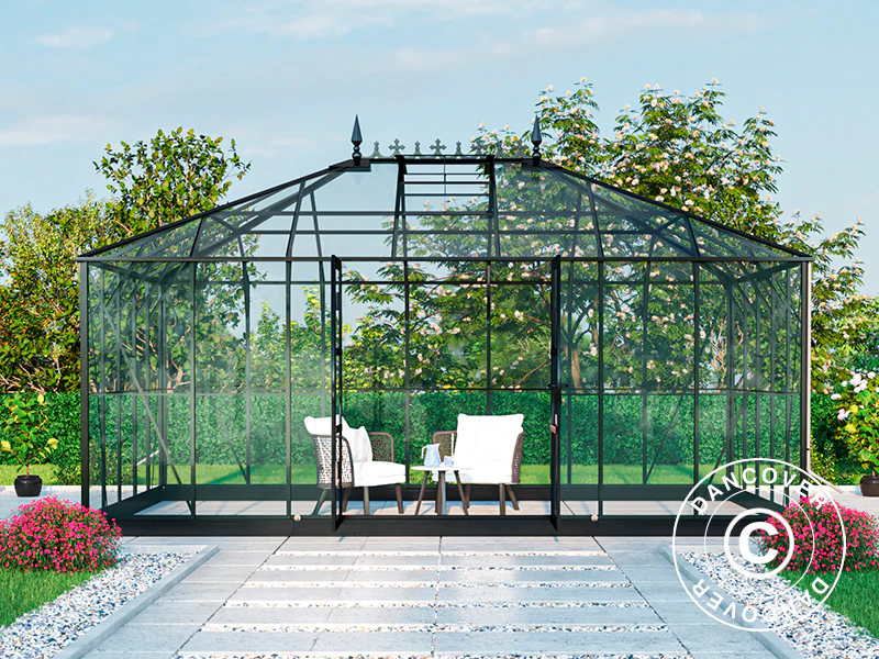 Orangerie, Gewächshaus aus Glass 19m², 5,14x3,71x3,15m mit Sockel und Aufsatz, Schwarz - Imagen 4
