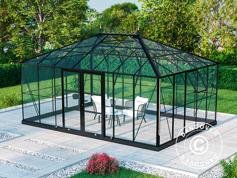 Orangerie, Gewächshaus aus Glass 19m², 5,14x3,71x3,15m mit Sockel und Aufsatz, Schwarz - Imagen 5
