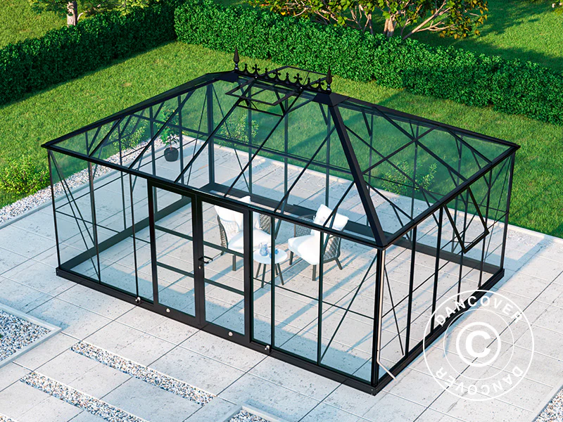 Orangerie, Gewächshaus aus Glass 19m², 5,14x3,71x3,15m mit Sockel und Aufsatz, Schwarz - Imagen 7