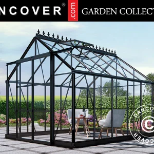 Gewächshaus aus Glas 2,44x3,08x2,34m mit Sockel und Krone, 7,51m², Schwarz