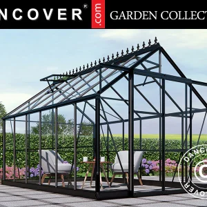 Gewächshaus aus Glas 2,44x3,68x2,34m mit Sockel und Krone, 8,97m², Schwarz