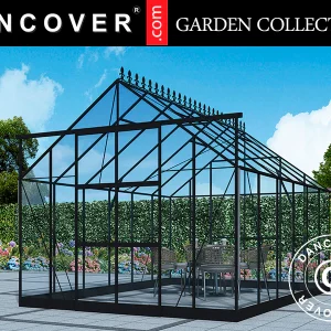 Gewächshaus aus Glas 3x3,68x2,6m mit Sockel und Krone, 11,04m², Schwarz