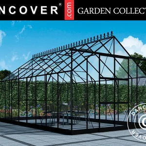 Gewächshaus aus Glas 3x4,87x2,6m mit Sockel und Krone, 14,61m², Schwarz