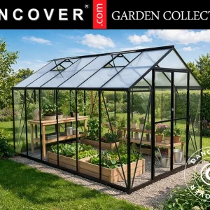 Gewächshaus Polycarbonat 8,94m2, 2,47x3,62x2,13m, Schwarz