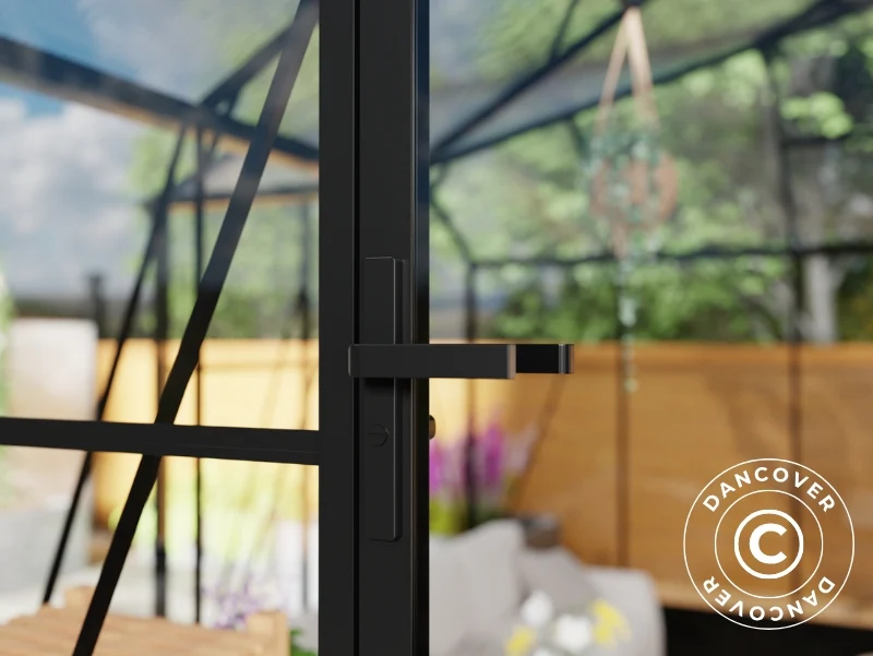 Orangerie, Gewächshaus Polycarbonat/Glas, 14,75m2, 3,83x3,85x2,61m inkl. Sockel, Schwarz - Imagen 3
