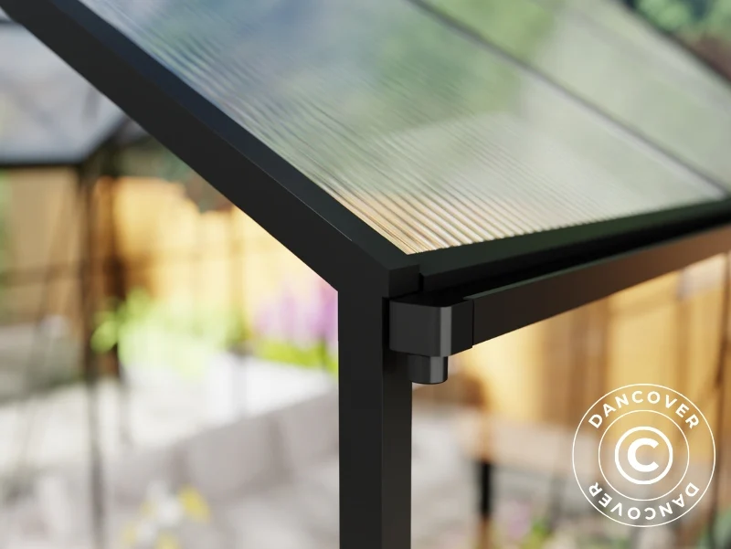 Orangerie, Gewächshaus Polycarbonat/Glas, 14,75m2, 3,83x3,85x2,61m inkl. Sockel, Schwarz - Imagen 4