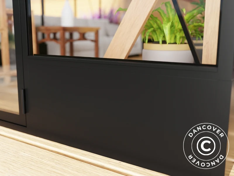 Orangerie, Gewächshaus Polycarbonat/Glas, 14,75m2, 3,83x3,85x2,61m inkl. Sockel, Schwarz - Imagen 5