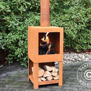 Außenkamin inkl. Holzlager, 38,4x38,4x136cm, Patiniert