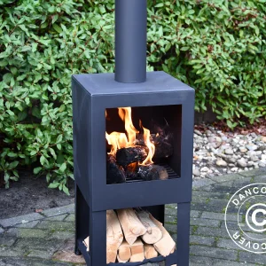 Außenkamin inkl. Holzlager, 38,4x38,4x136cm, Schwarz