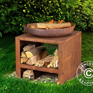 Feuerschale mit Holzlager, 60,9x60,9x62cm, Patiniert