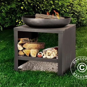 Feuerschale mit Holzlager, 60,9x60,9x62cm, Schwarz