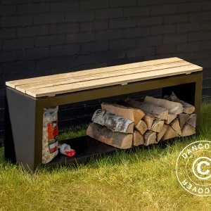 Bank mit Holzlager, 29,5x118x48cm, Schwarz/Holz