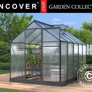 Gewächshaus Polycarbonat 5,89m², 1,9x3,1x2,05m mit Basis, Schwarz