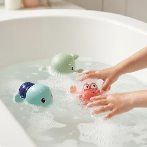 Juguetes de baño con animales marinos que nadan con cuerda