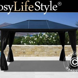 Pavillon Santa Barbara Alu+ mit Vorhängen und Moskitonetz, 3x4m, Schwarz