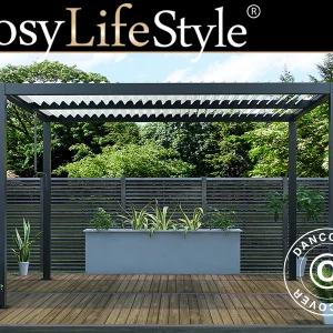 Bioklimatische Pergola pavillon San Pablo Alu+, 4x4m, Schwarz/Weiß