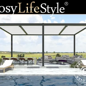 Bioklimatische Pergola pavillon San Pablo Alu+, 3x5,8m, Schwarz/Weiß