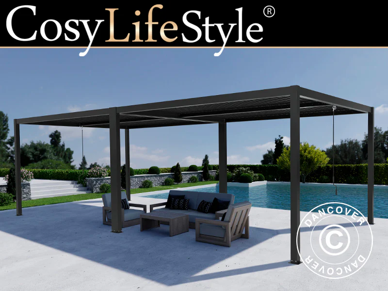 Bioklimatische Pergola Pavillon San Pablo Alu+, 4x4m, Schwarz, 2 Stk.