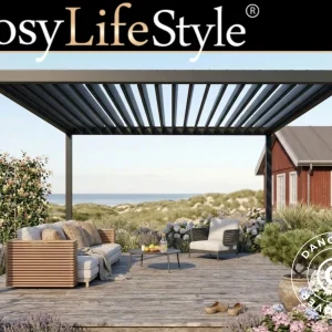 Bioklimatischer Pergola Pavillon San Pablo Steel S80, 3x4m, Schwarz