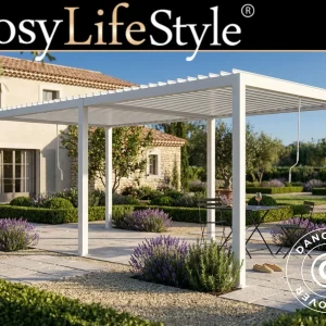 Bioklimatischer Pergola Pavillon San Pablo Steel+, 4x7,8m, Weiß