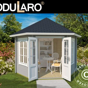 Holzpavillon Provence, sechskantig 3,5x3,03x3,18m, 44mm, Hellgrau