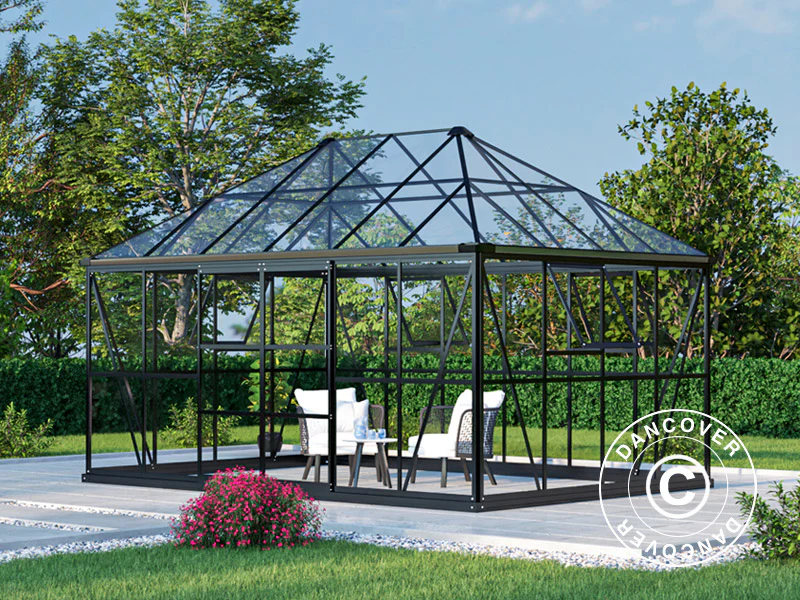 Orangerie, Pavillon aus Glas 12m², 4,2x2,86x2,84m mit Sockel, Schwarz - Imagen 5