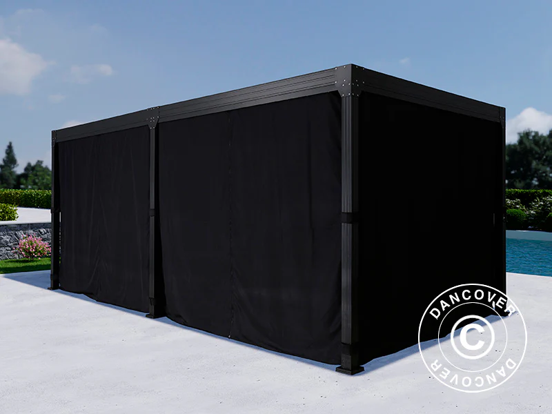 Bioklimatischer Pergola-Pavillon Monterey, 3x6m, mit Vorhängen und Moskitonetz, Schwarz - Imagen 7