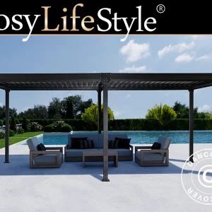 Bioklimatischer Pergola-Pavillon Monterey S2, 4x8m, Schwarz