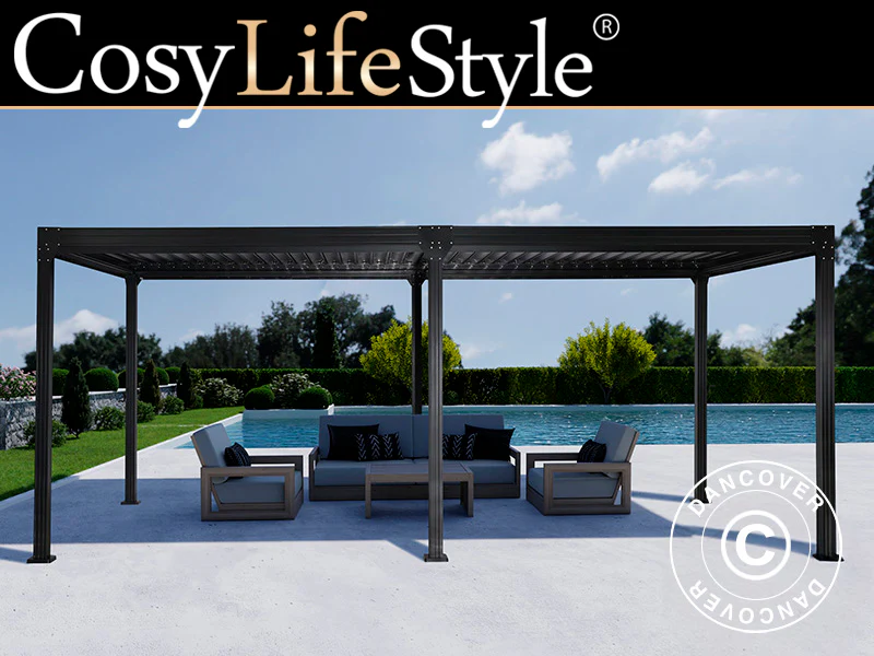 Bioklimatischer Pergola-Pavillon Monterey S2, 4x8m, Schwarz